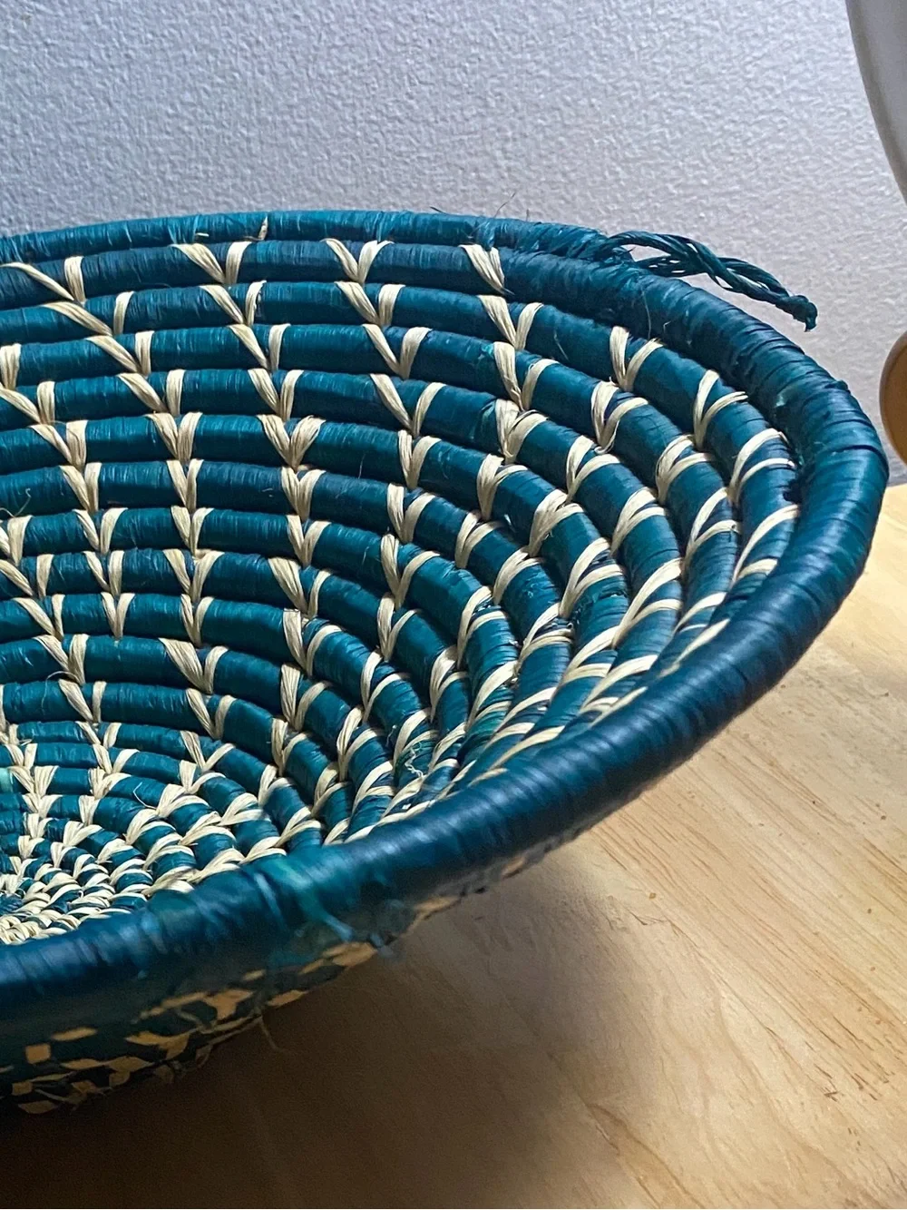 Handwoven Raffia African Teal and Natural Decorative Basket Bowl - Unbranded